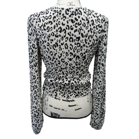 Zara Black and White Leopard Print Long Sleeve Top Size Small - Picture 2 of 9